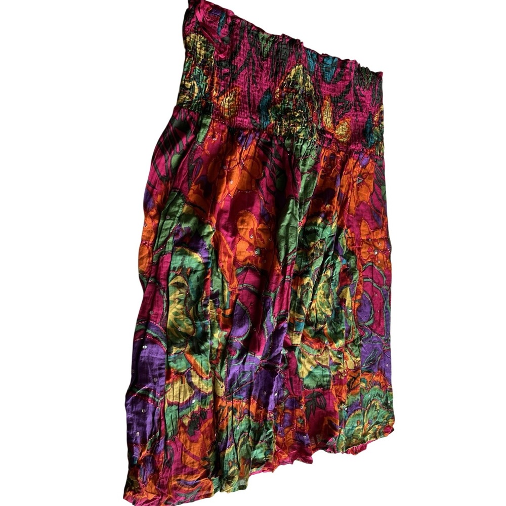 CAKO Woman 22/24W Silk Blend Crinkle Boho Floral Maxi Skirt Sequins Belt India